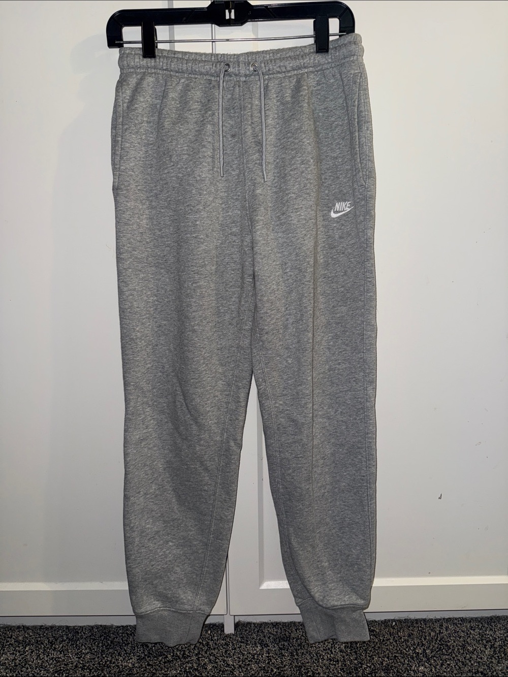 Nike Light Gray Fleece Joggers with White Swoosh